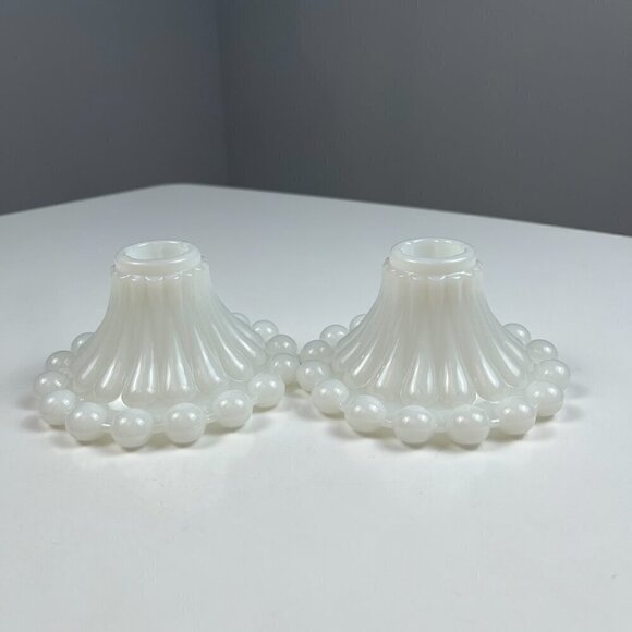 Vintage Anchor Hocking Berwick Boopie pair candlestick holder Milk Glass white - Picture 3 of 7